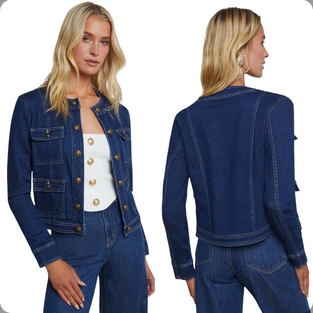 L’AGENCE XXS Yari Denim Collarless Jacket $495 MSRP